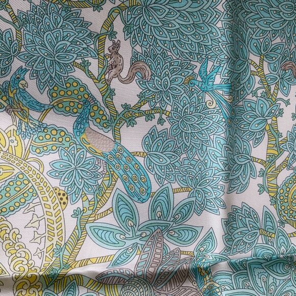NWOT Hermes Botanical Maitres de la Foret 90 silk square scarf blue yellow - Picture 6 of 8